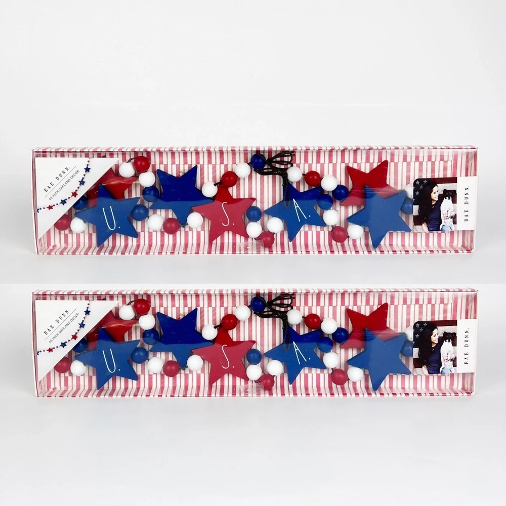 Set of 2 Rae Dunn USA July 4th Red White Blue Stars 45